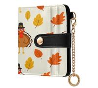 xigua Turkey Cartoon Fall Wallet for Women, Small Slim PU Leather Credit Card Wallets RFID Blocking Bifold, Zipper Coin Pocket Purse