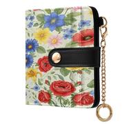 xigua Vibrant Floral Bloom Wallet for Women, Small Slim PU Leather Credit Card Wallets RFID Blocking Bifold, Zipper Coin Pocket Purse