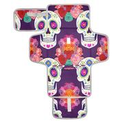 xigua Vibrant Sugar Skulls Portable Diaper Changing Pad, Waterproof Baby Changing Mat with Storage Pocket & Built-in Pillow, Foldable Travel Pad, Newborn Gift Set for Boy Girl