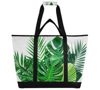 xigua Vibrant Tropical Leaves Insulated Reusable Grocery Bags, Large Heavy Duty Shopping Tote, Foldable Cooler Bag with Handles for Fruit Vegetable Clothes Toys and Picnic340