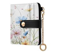 xigua Vibrant Wildflowers Wallet for Women, Small Slim PU Leather Credit Card Wallets RFID Blocking Bifold, Zipper Coin Pocket Purse