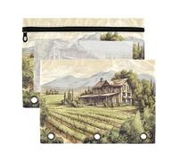 xigua Village Path Binder Pencil Pouch with Zipper Enforced Hole 3 Ring Pencil Case Fits Standard 3-Ring Binders-2 Pack