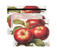 xigua Vintage Apple Binder Pencil Pouch with Zipper Enforced Hole 3 Ring Pencil Case Fits Standard 3-Ring Binders-2 Pack