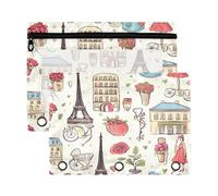 xigua Vintage Eiffel Tower Binder Pencil Pouch with Zipper Enforced Hole 3 Ring Pencil Case Fits Standard 3-Ring Binders-2 Pack