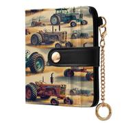 xigua Vintage Farm Tractors Wallet for Women, Small Slim PU Leather Credit Card Wallets RFID Blocking Bifold, Zipper Coin Pocket Purse