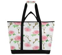 xigua Vintage Keys and Roses Insulated Reusable Grocery Bags, Large Heavy Duty Shopping Tote, Foldable Cooler Bag with Handles for Fruit Vegetable Clothes Toys and Picnic25