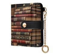 xigua Vintage Library Wallet for Women, Small Slim PU Leather Credit Card Wallets RFID Blocking Bifold, Zipper Coin Pocket Purse