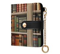 xigua Vintage Library Wallet for Women, Small Slim PU Leather Credit Card Wallets RFID Blocking Bifold, Zipper Coin Pocket Purse