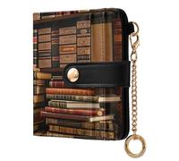 xigua Vintage Library Wallet for Women, Small Slim PU Leather Credit Card Wallets RFID Blocking Bifold, Zipper Coin Pocket Purse