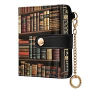 xigua Vintage Library Wallet for Women, Small Slim PU Leather Credit Card Wallets RFID Blocking Bifold, Zipper Coin Pocket Purse