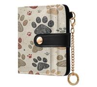 xigua Vintage Paws Pattern Wallet for Women, Small Slim PU Leather Credit Card Wallets RFID Blocking Bifold, Zipper Coin Pocket Purse