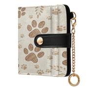 xigua Vintage Paws Pattern Wallet for Women, Small Slim PU Leather Credit Card Wallets RFID Blocking Bifold, Zipper Coin Pocket Purse