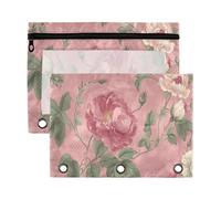 xigua Vintage Pink Flowers(1) Binder Pencil Pouch with Zipper Enforced Hole 3 Ring Pencil Case Fits Standard 3-Ring Binders-2 Pack