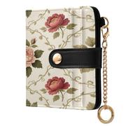 xigua Vintage Rose Pattern Wallet for Women, Small Slim PU Leather Credit Card Wallets RFID Blocking Bifold, Zipper Coin Pocket Purse