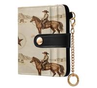 xigua Vintage Western Cowboys Wallet for Women, Small Slim PU Leather Credit Card Wallets RFID Blocking Bifold, Zipper Coin Pocket Purse