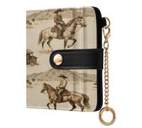 xigua Vintage Western Cowboys Wallet for Women, Small Slim PU Leather Credit Card Wallets RFID Blocking Bifold, Zipper Coin Pocket Purse