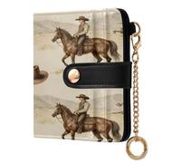 xigua Vintage Western Cowboys Wallet for Women, Small Slim PU Leather Credit Card Wallets RFID Blocking Bifold, Zipper Coin Pocket Purse