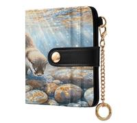 xigua Watercolor Cute Otter Wallet for Women, Small Slim PU Leather Credit Card Wallets RFID Blocking Bifold, Zipper Coin Pocket Purse