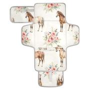 xigua Watercolor Horses and Flowers Portable Diaper Changing Pad, Waterproof Baby Changing Mat with Storage Pocket & Built-in Pillow, Foldable Travel Pad, Newborn Gift Set for Boy Girl