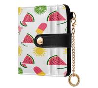 xigua Watermelon Summer Wallet for Women, Small Slim PU Leather Credit Card Wallets RFID Blocking Bifold, Zipper Coin Pocket Purse