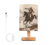xigua Western Cowboy Bedside Table Lamp, Nightstand Lamp with Linen Fabric Shade - Wooden LED Desk Lamps for Bedrooms, Study Room, Home, College Dorm, Office
