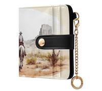 xigua Western Cowboys Wallet for Women, Small Slim PU Leather Credit Card Wallets RFID Blocking Bifold, Zipper Coin Pocket Purse