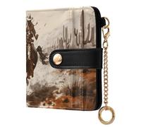 xigua Western Desert Cowboy Wallet for Women, Small Slim PU Leather Credit Card Wallets RFID Blocking Bifold, Zipper Coin Pocket Purse