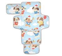 xigua Whimsical Dog Carnival Portable Diaper Changing Pad, Waterproof Baby Changing Mat with Storage Pocket & Built-in Pillow, Foldable Travel Pad, Newborn Gift Set for Boy Girl