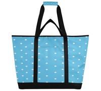 xigua White Blue Polka Dots Insulated Reusable Grocery Bags, Large Heavy Duty Shopping Tote, Foldable Cooler Bag with Handles for Fruit Vegetable Clothes Toys and Picnic31