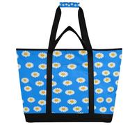 xigua White Daisies Insulated Reusable Grocery Bags, Large Heavy Duty Shopping Tote, Foldable Cooler Bag with Handles for Fruit Vegetable Clothes Toys and Picnic663