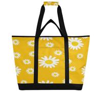 xigua White Daisy Insulated Reusable Grocery Bags, Large Heavy Duty Shopping Tote, Foldable Cooler Bag with Handles for Fruit Vegetable Clothes Toys and Picnic665