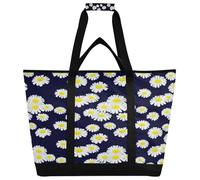 xigua White Daisy Insulated Reusable Grocery Bags, Large Heavy Duty Shopping Tote, Foldable Cooler Bag with Handles for Fruit Vegetable Clothes Toys and Picnic664