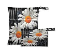 xigua White Daisy Wet Bag Nappy Bag,2 PCS Wet Dry Bag, Reusable Produce Bags,Waterproof Washable Hanging Large Two Zippered Pockets for Baby Diaper Travel Beach Pool Daycare Gym Bag499