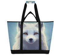 xigua White Fox Insulated Reusable Grocery Bags, Large Heavy Duty Shopping Tote, Foldable Cooler Bag with Handles for Fruit Vegetable Clothes Toys and Picnic34
