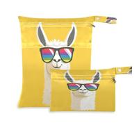 xigua White Lama Head Wet Bag Nappy Bag,2 PCS Wet Dry Bag, Reusable Bags,Waterproof Washable Hanging Bag for Baby Diaper Travel Beach Pool Daycare Gym Bag
