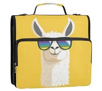 xigua White Lama Head Zipper Binder - 1.5 Inch D-Rings Portfolio Binder Organizer - Expanding File Folder with Shoulder Strap