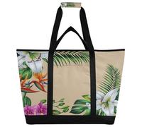 xigua White Lily Insulated Reusable Grocery Bags, Large Heavy Duty Shopping Tote, Foldable Cooler Bag with Handles for Fruit Vegetable Clothes Toys and Picnic670