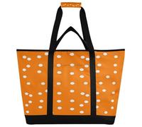 xigua White Polka Dots with Orange Background Insulated Reusable Grocery Bags, Large Heavy Duty Shopping Tote, Foldable Cooler Bag with Handles for Fruit Vegetable Clothes Toys and Picnic176
