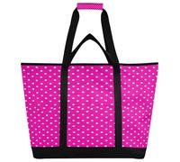 xigua White Polka Dots with Pink Background Insulated Reusable Grocery Bags, Large Heavy Duty Shopping Tote, Foldable Cooler Bag with Handles for Fruit Vegetable Clothes Toys and Picnic182