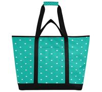 xigua White Polka Dots with Teal Background Insulated Reusable Grocery Bags, Large Heavy Duty Shopping Tote, Foldable Cooler Bag with Handles for Fruit Vegetable Clothes Toys and Picnic179
