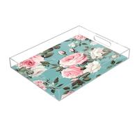 xigua White Roses Serving Tray, Decorative Ottoman Trays with Handles for Breakfast, Coffee Table, Dining Room, Party - 16" x 12"