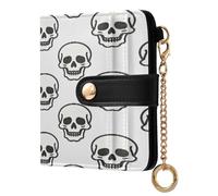 xigua White Skull Wallet for Women, Small Slim PU Leather Credit Card Wallets RFID Blocking Bifold, Zipper Coin Pocket Purse
