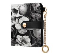 xigua White Skull Wallet for Women, Small Slim PU Leather Credit Card Wallets RFID Blocking Bifold, Zipper Coin Pocket Purse