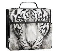xigua White Tiger Zipper Binder - 1.5 Inch D-Rings Portfolio Binder Organizer - Expanding File Folder with Shoulder Strap