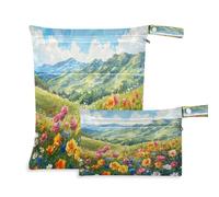 xigua Wild Blooming Flowers Wet Bag Nappy Bag,2 PCS Wet Dry Bag, Reusable Produce Bags,Waterproof Washable Hanging Large Two Zippered Pockets for Baby Diaper Travel Beach Pool Daycare Gym Bag533