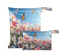 xigua Wild Blooming Flowers Wet Bag Nappy Bag,2 PCS Wet Dry Bag, Reusable Produce Bags,Waterproof Washable Hanging Large Two Zippered Pockets for Baby Diaper Travel Beach Pool Daycare Gym Bag528