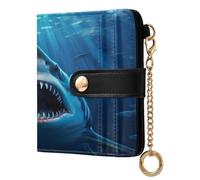 xigua Wild Shark Wallet for Women, Small Slim PU Leather Credit Card Wallets RFID Blocking Bifold, Zipper Coin Pocket Purse
