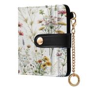 xigua Wildflowers Wallet for Women, Small Slim PU Leather Credit Card Wallets RFID Blocking Bifold, Zipper Coin Pocket Purse
