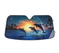 xigua Windshield Sunshade for Front Window, Blue Lisht Sea Moon Dolphins Folding Car Sun Shield Shade Visor Cover Reflective UV Rays Protector Keep Vehicle Cool for Car Truck & SUV 55"x27.6"
