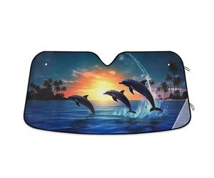 xigua Windshield Sunshade for Front Window, Blue Lisht Sea Moon Dolphins Folding Car Sun Shield Shade Visor Cover Reflective UV Rays Protector Keep Vehicle Cool for Car Truck & SUV 55"x27.6"